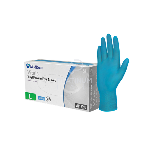 Medicom Vitals Vinyl Blue Powder Free Gloves