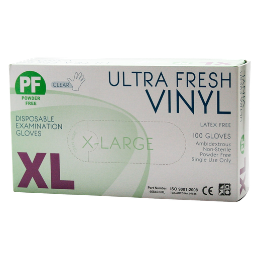 Ultra Fresh Examination Vinyl Clear Powder Free Disposable Gloves