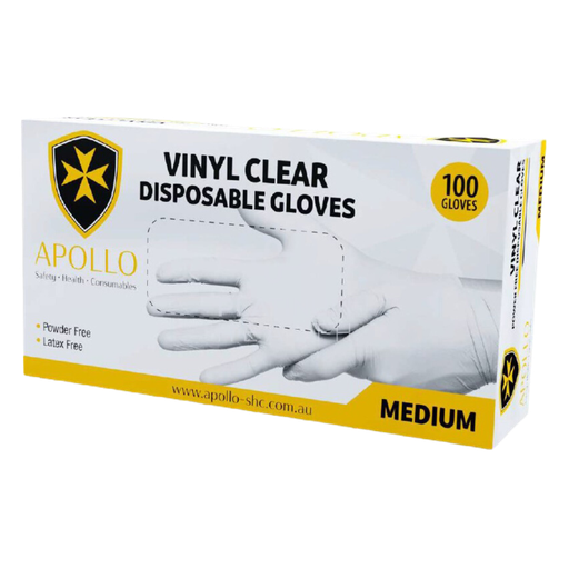 Apollo Clear Vinyl PF Examination Gloves